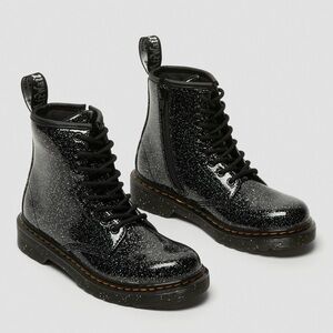 $75 Dr. Martens Junior 1460 Black Cosmic Silver Glitter Lace Up Zipper Boots 2